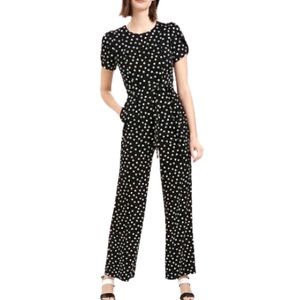 Calvin Klein Tulip Puff Sleeve Polka Dot Wide Leg Belted Knit Jumpsuit Size 4
